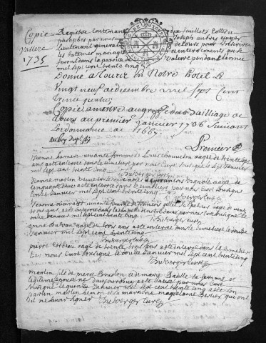 Baptêmes, mariages, sépultures, 1735
