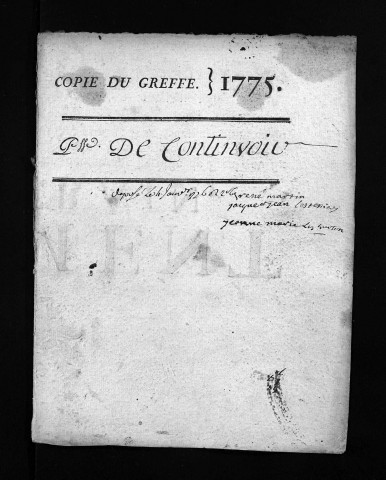 Collection du greffe. Baptêmes, mariages, sépultures, 1775