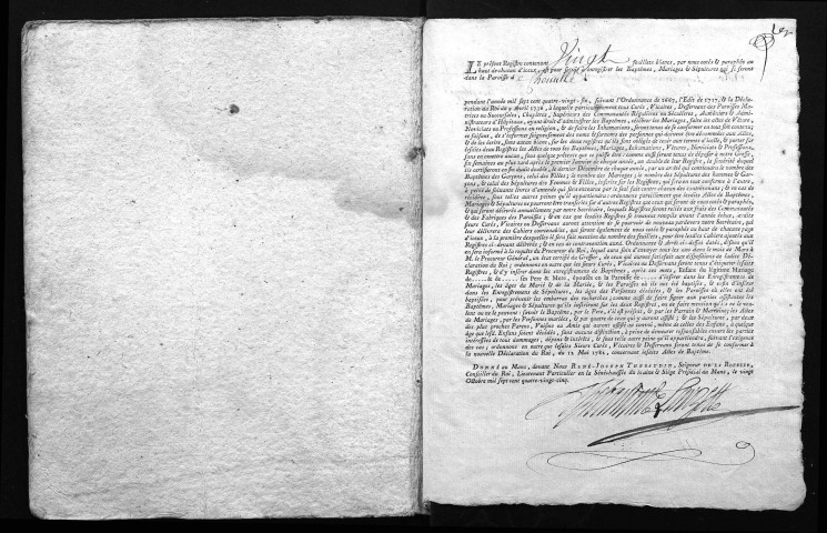 Collection du greffe. Baptêmes, mariages, sépultures, 1786