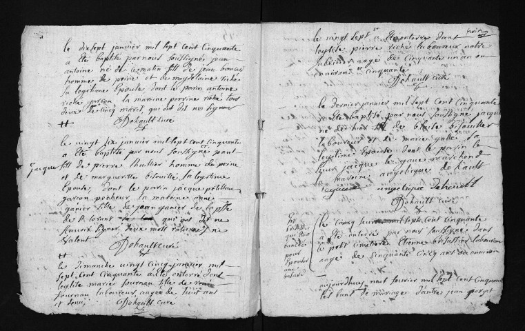 Collection du greffe. Baptêmes, mariages, sépultures, 1750