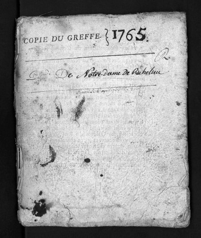 Collection du greffe. Baptêmes, mariages, sépultures, 1765