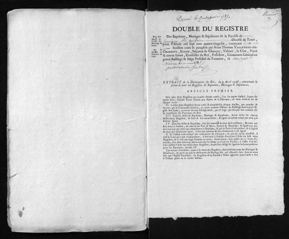 Collection du greffe. Baptêmes, mariages, sépultures, 1786