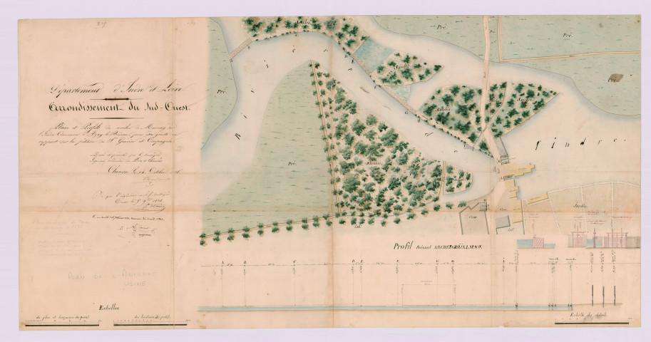 Plan et profils du moulin de Marnay (5 novembre 1836)