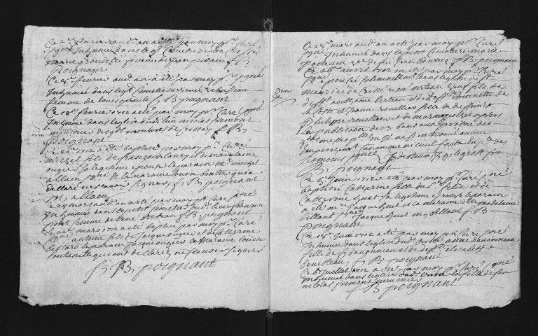 Collection du greffe. Baptêmes, mariages, sépultures, 1712-1713