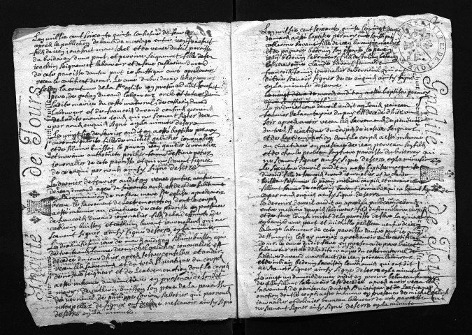Collection du greffe. Baptêmes, mariages, sépultures, 1675 - Les années 1673-1674 sont lacunaires dans cette collection