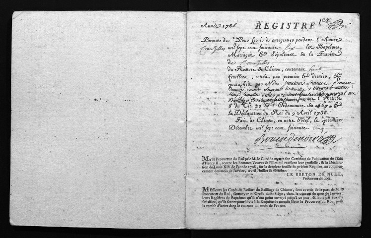 Collection du greffe. Baptêmes, mariages, sépultures, 1766