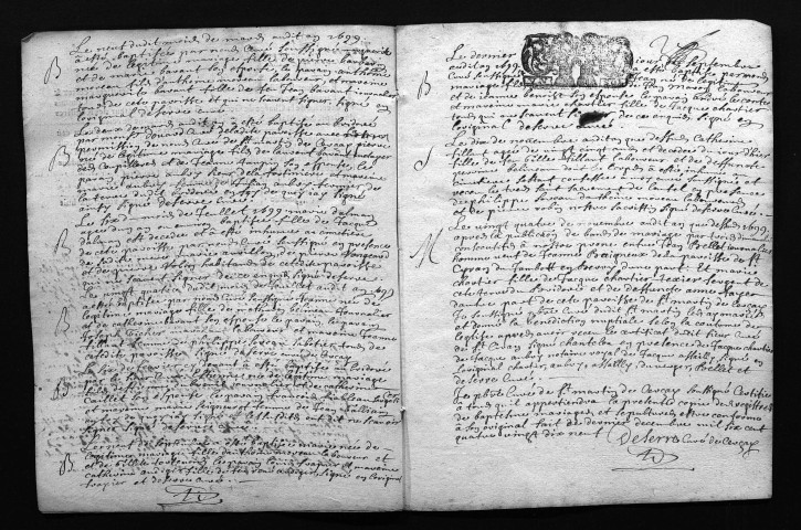 Collection du greffe. Baptêmes, mariages, sépultures, 1699