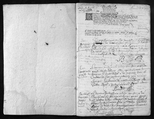 Collection du greffe. Baptêmes, mariages, sépultures, 1708 - Les années 1705-1707 sont lacunaires dans cette collection