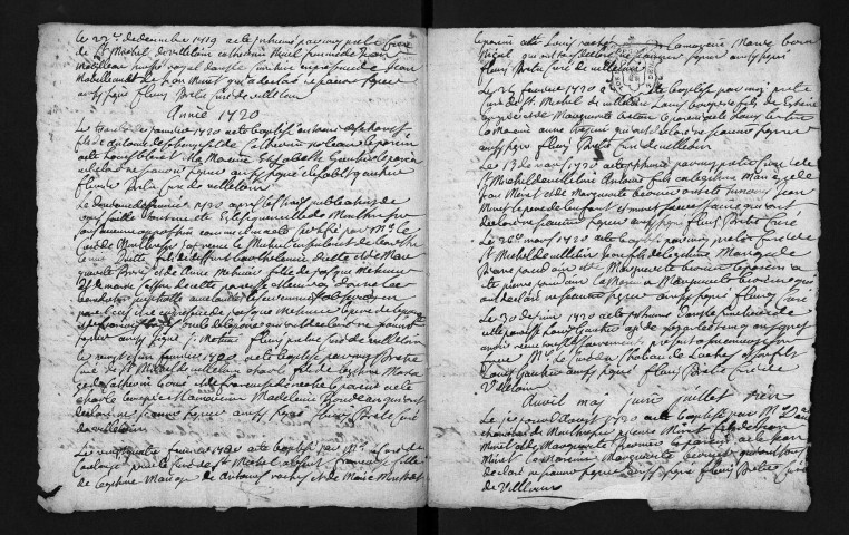 Baptêmes, mariages, sépultures, novembre 1719-1723