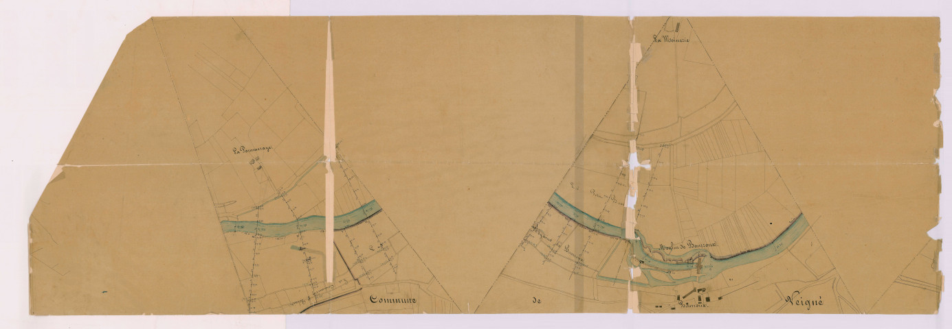 Extrait du plan général du 29 octobre 1851 avec le moulin de Bourroux de Veigné (29 octobre 1851)