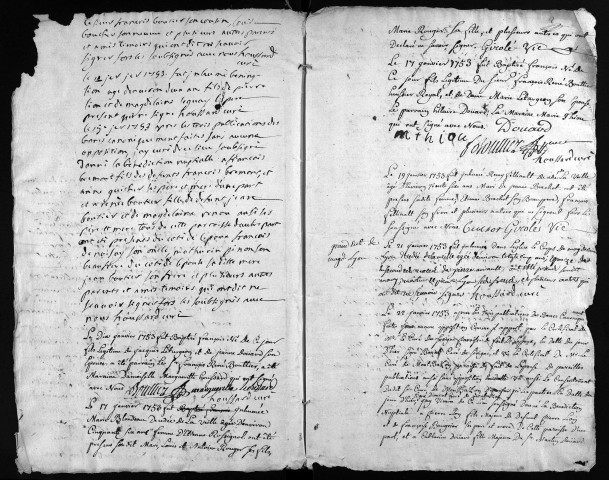 Collection du greffe. Baptêmes, mariages, sépultures, 1753