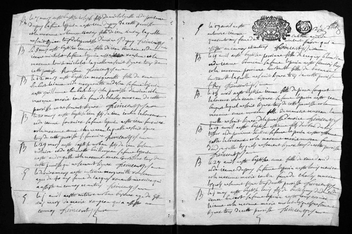 Baptêmes, mariages, sépultures, 1693 - L'année 1692 est lacunaire dans la collection du greffe