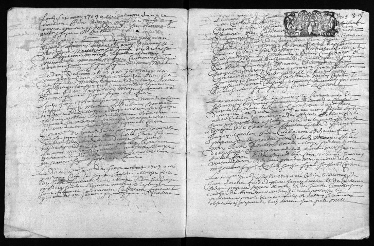 Collection du greffe. Baptêmes, mariages, sépultures, mars-décembre 1703