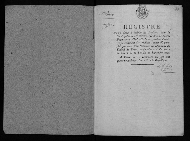 Naissances, mariages, décès, 1793-an III