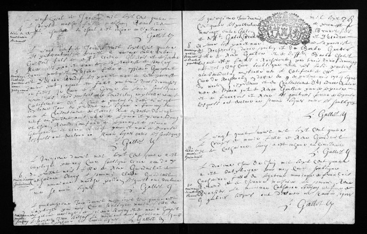 Baptêmes, mariages, sépultures, 1704 - Les années 1697-1703 sont lacunaires dans la collection du greffe