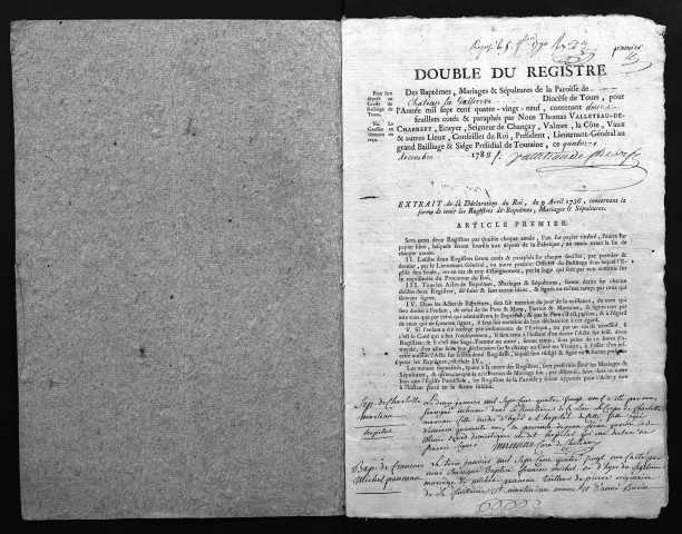 Collection du greffe. Baptêmes, mariages, sépultures, 1789