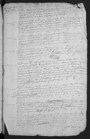 Centième denier (31 mars 1706-28 février 1707) et insinuations suivant le tarif (3 octobre 1705-21 février 1707)