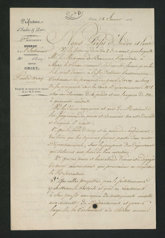 Arrêté préfectoral maintenant le rejet d'exhaussement des parapets (8 janvier 1831)