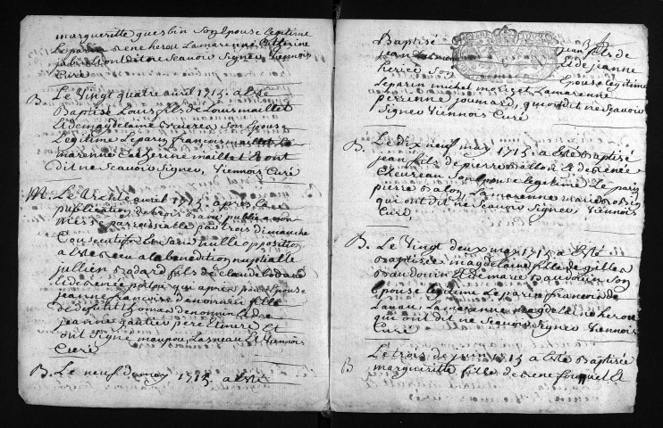 Baptêmes, mariages, sépultures, 1715