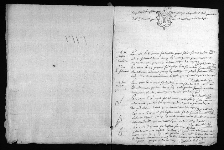 Baptêmes, mariages, sépultures, 1717