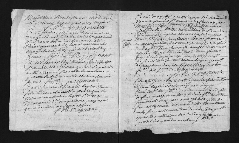 Collection du greffe. Baptêmes, mariages, sépultures, 1691 - Les années 1689-1690 sont lacunaires dans cette collection