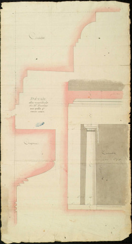Projet de bâtiment rue Chaude : détail du vestibule, plan d'exécution [avant 1811 selon l'inventaire de Deroüet].