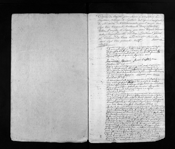 Collection du greffe. Baptêmes, mariages, sépultures, 1750