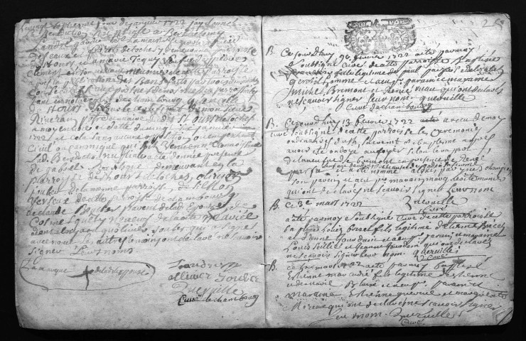 Collection du greffe. Baptêmes, mariages, sépultures, 1722-1723