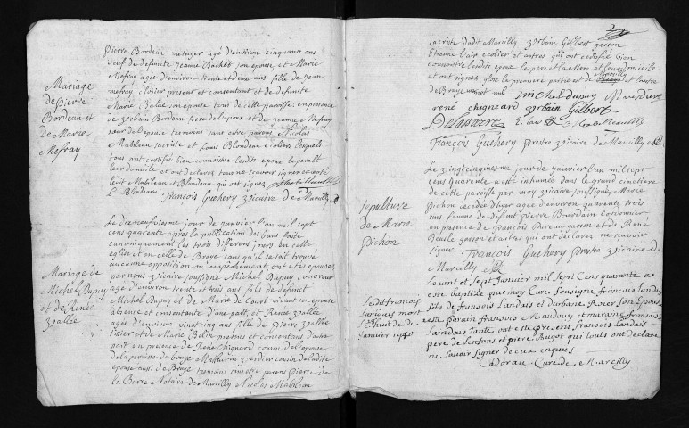 Collection du greffe. Baptêmes, mariages, sépultures, 1740