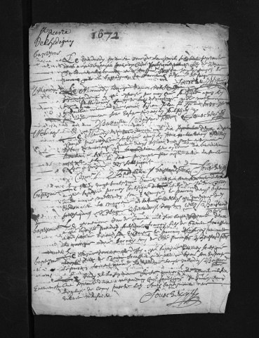 Baptêmes, mariages, sépultures, 1672 - Les années 1670-1671 sont lacunaires dans la collection du greffe