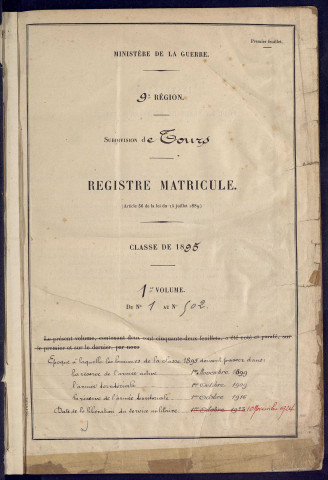 Classe 1895. Matricules n°1-502