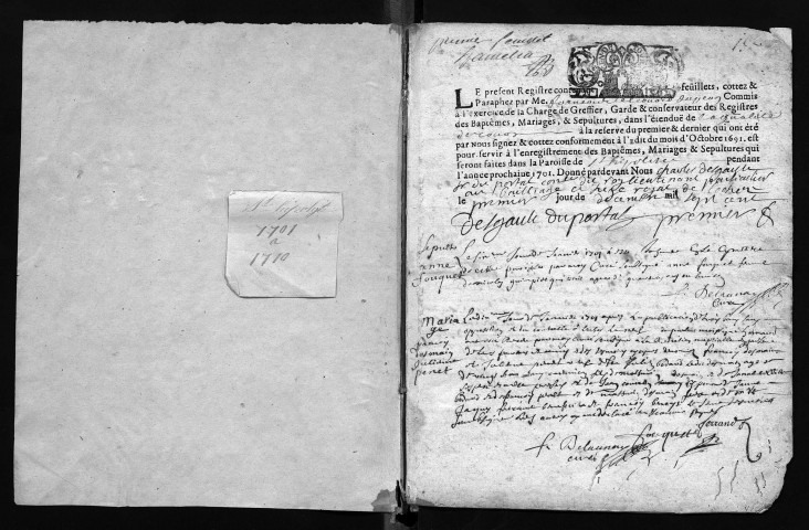 Collection communale. Baptêmes, mariages, sépultures, 1701-1710