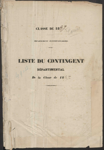 Classe 1867. Matricules et table alphabétique.