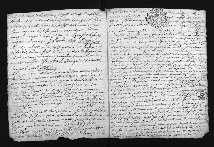 Collection du greffe. Baptêmes, mariages, sépultures, 1733 - Les années 1731-1732 sont lacunaires dans cette collection