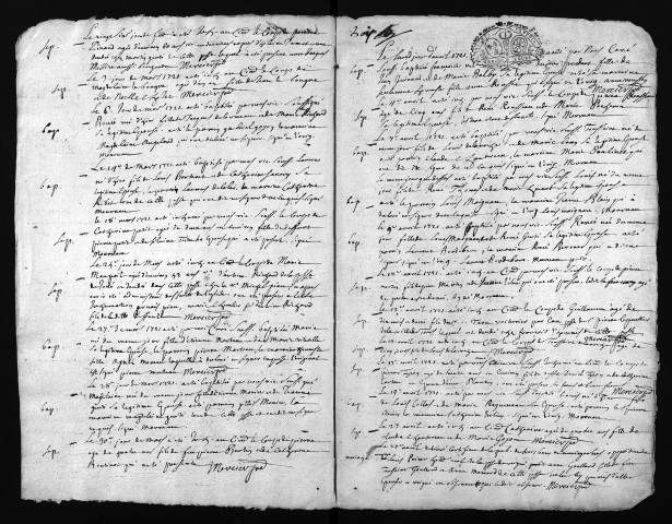 Collection du greffe. Baptêmes, mariages, sépultures, 1721