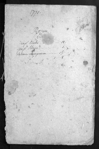 Collection du greffe. Baptêmes, mariages, sépultures, 1771