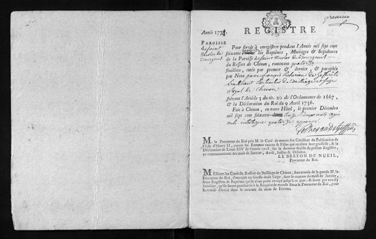 Baptêmes, mariages, sépultures, 1774