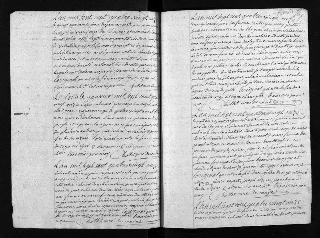 Collection du greffe. Baptêmes, mariages, sépultures, 1791