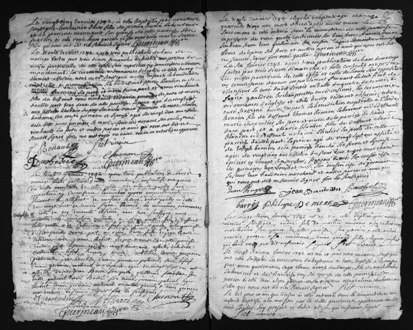 Baptêmes, mariages, sépultures, 1742