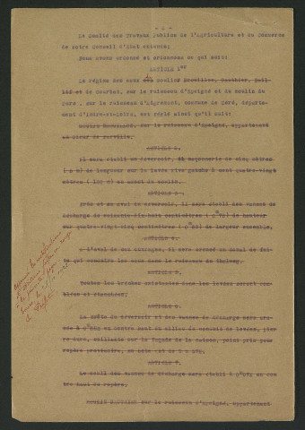 Révision du règlement des moulins du Courbat et du Parc. Second arrêté modificatif (28 novembre 1922)