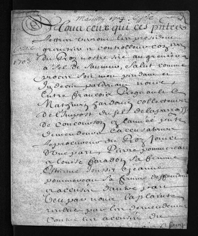 Collection du greffe. Baptêmes, mariages, sépultures, 1703