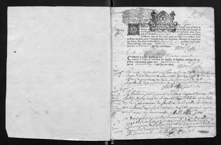 Collection communale. Baptêmes, mariages, sépultures, 1713-1733
