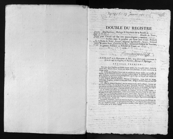Collection du greffe. Baptêmes, mariages, sépultures, 1781