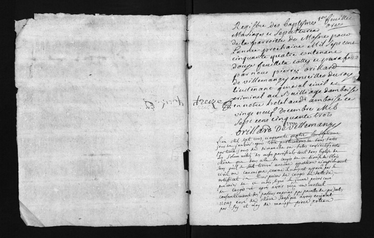 Collection du greffe. Baptêmes, mariages, sépultures, 1754