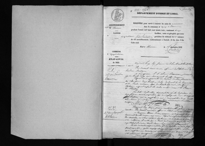 Naissances, 1833-1860