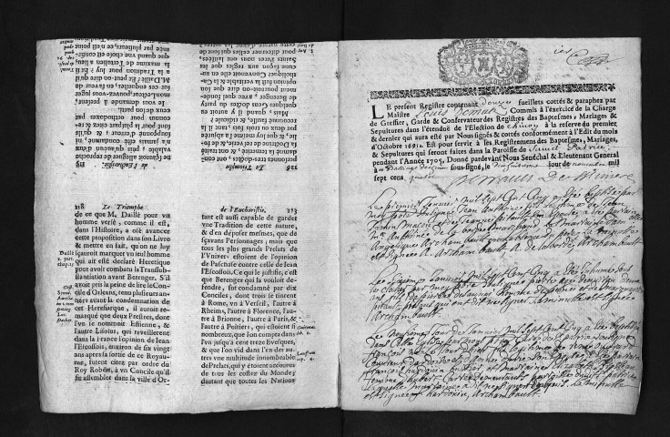 Baptêmes, mariages, sépultures, 1705 - L'année 1704 est lacunaire dans la collection du greffe