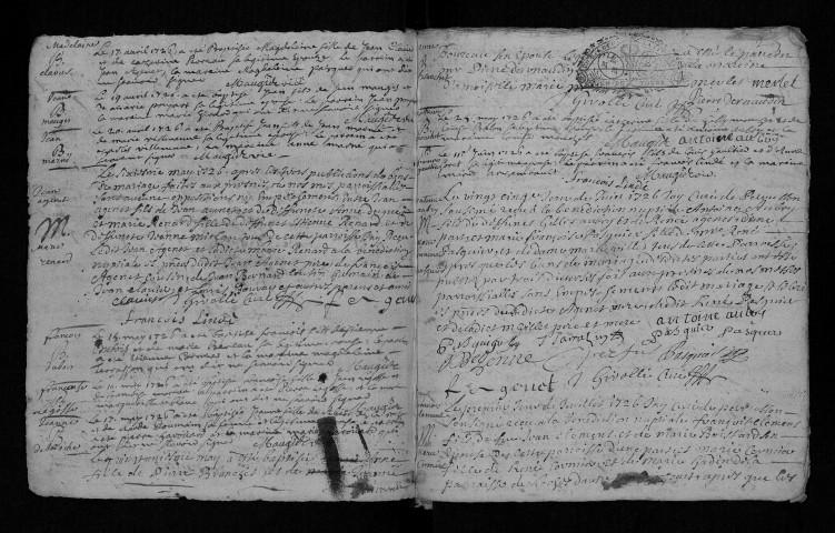 Collection communale. Baptêmes, mariages, sépultures, 1726-1729