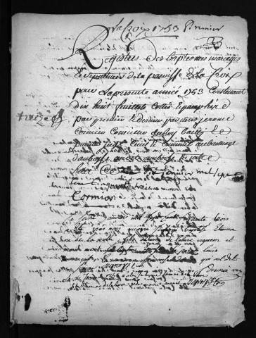 Collection du greffe. Baptêmes, mariages, sépultures, 1753