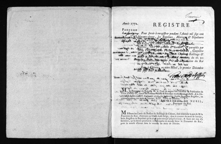 Baptêmes, mariages, sépultures, 1772