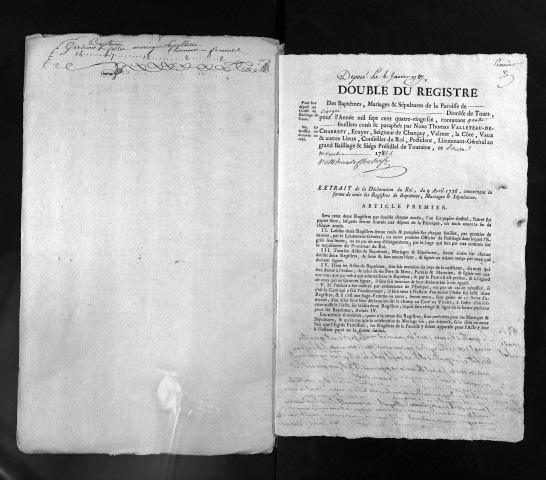 Collection du greffe. Baptêmes, mariages, sépultures, 1786